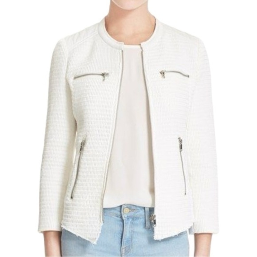 Joie Women’s Size M Porcelain White Jenika Waffle Knit Exposed Zipper Jacket